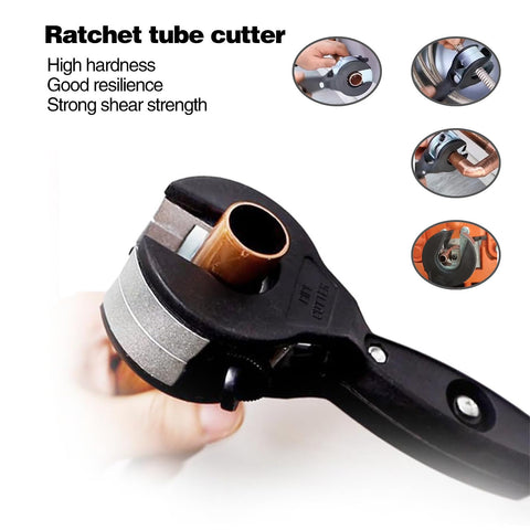 Ratchet Pipe Cutter in one-hand operation mode for tight spaces.