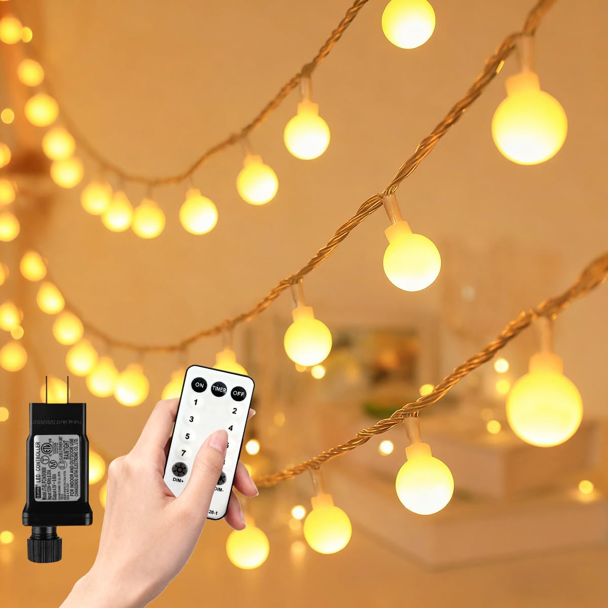 RaThun 65.6ft warm white globe string lights illuminate outdoor trees with a cozy glow