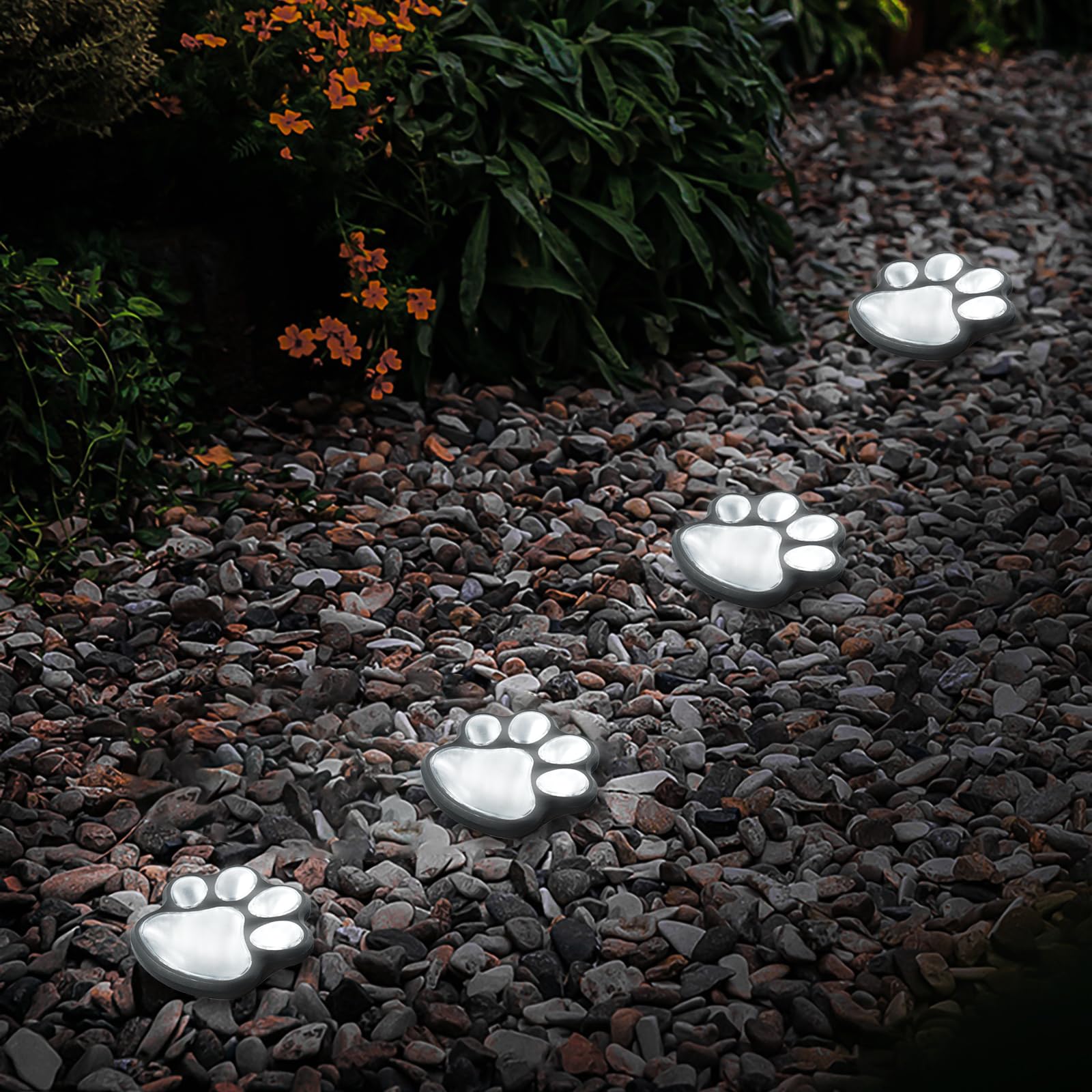 Ratopo cat and dog paw lights brighten walkways with soft white glow.