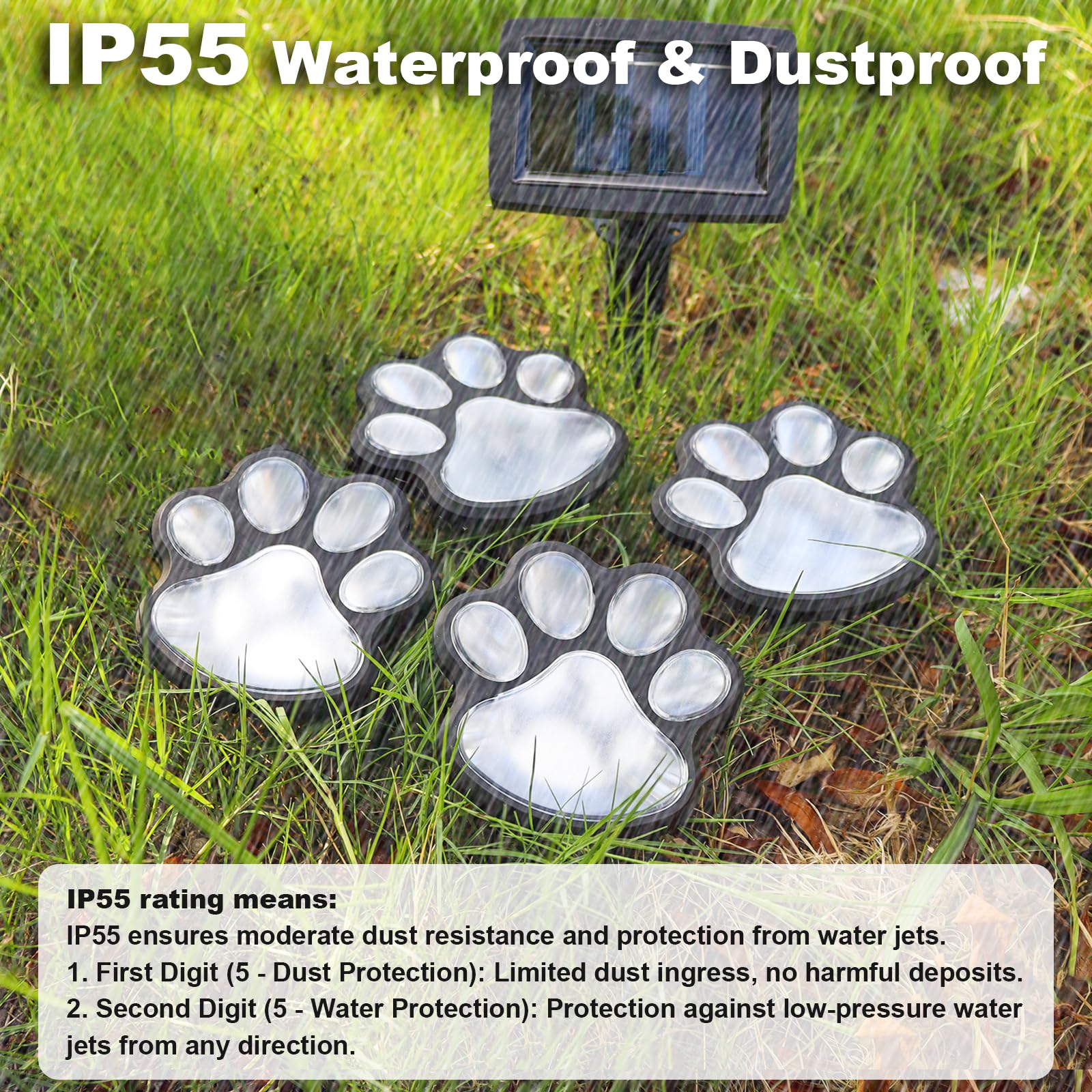 Ratopo IP55 waterproof paw light withstands rain for outdoor decor.