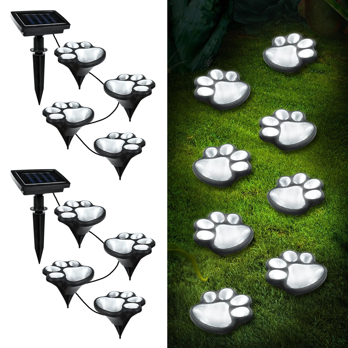 Ratopo paw print solar light guiding along a garden path for safe nighttime guidance.