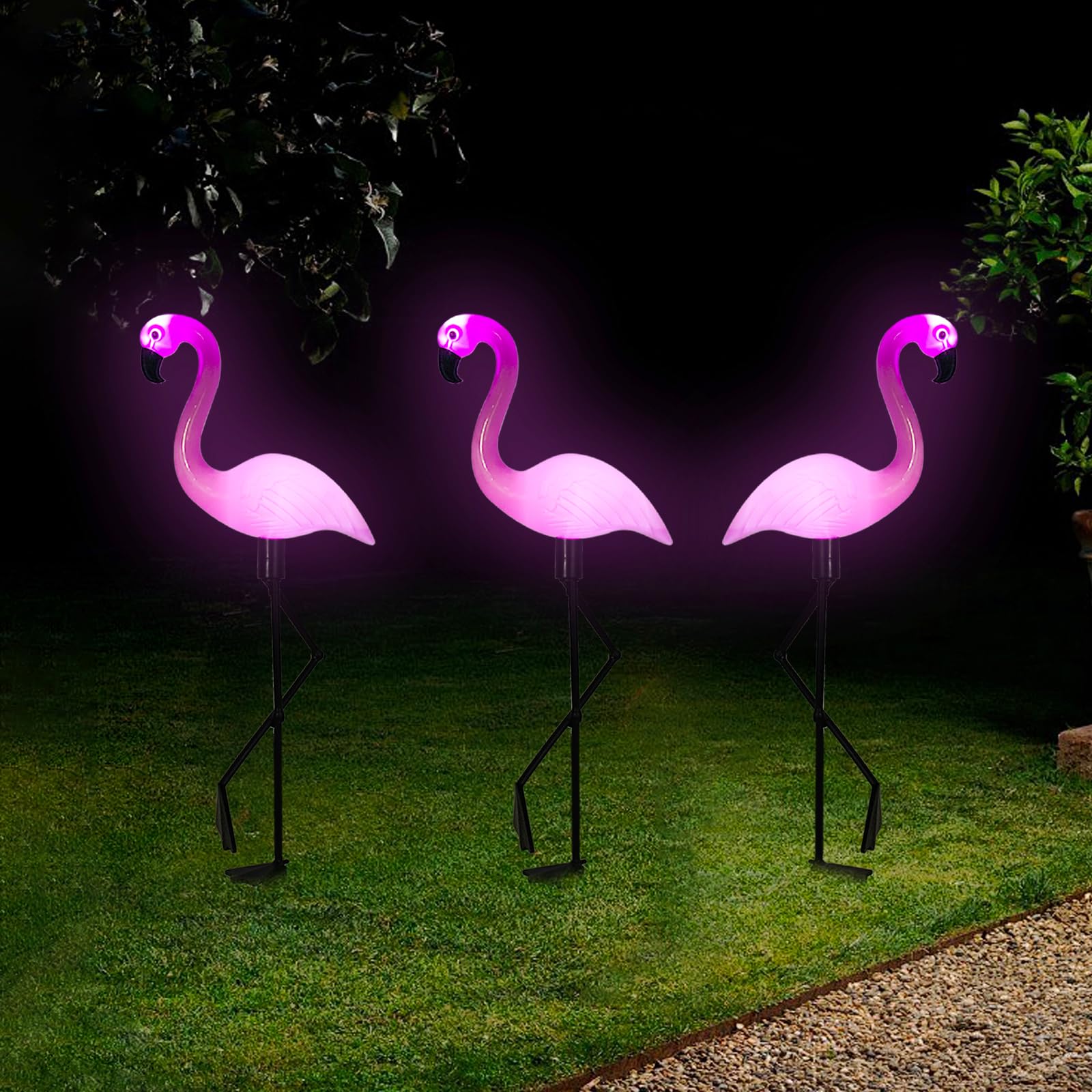 Ratopo solar flamingo light 3 pcs brightens your garden at night with easy solar charging.
