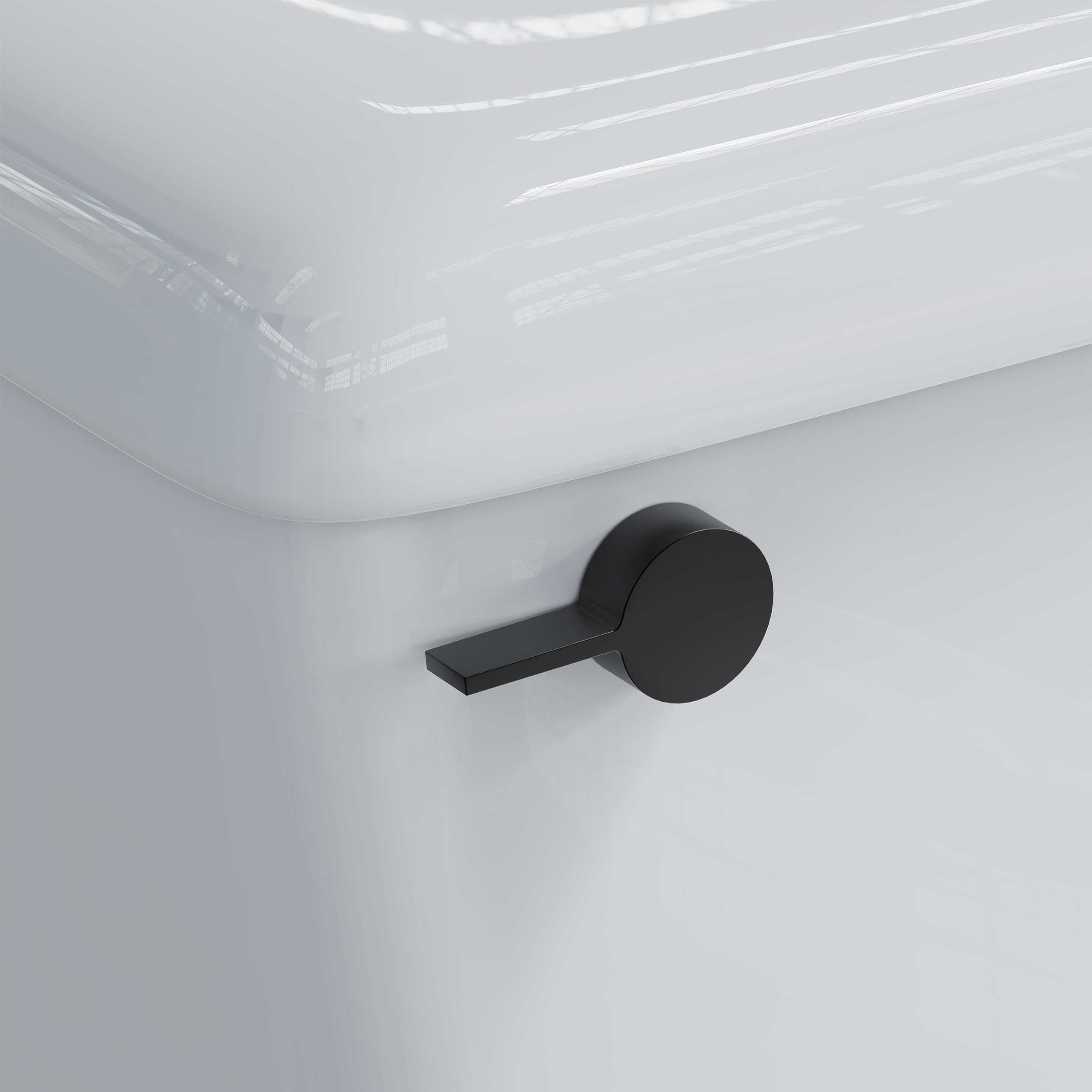 RAVINE Majestic front-mount toilet handle in black finish for a polished look.