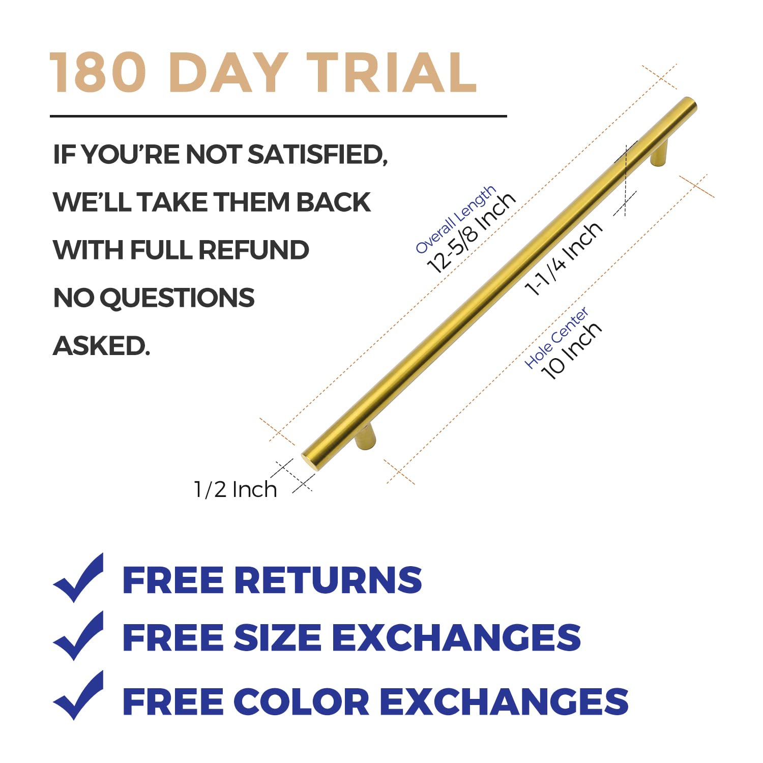 Ravinte 10-inch brushed gold pulls on a full-length drawer