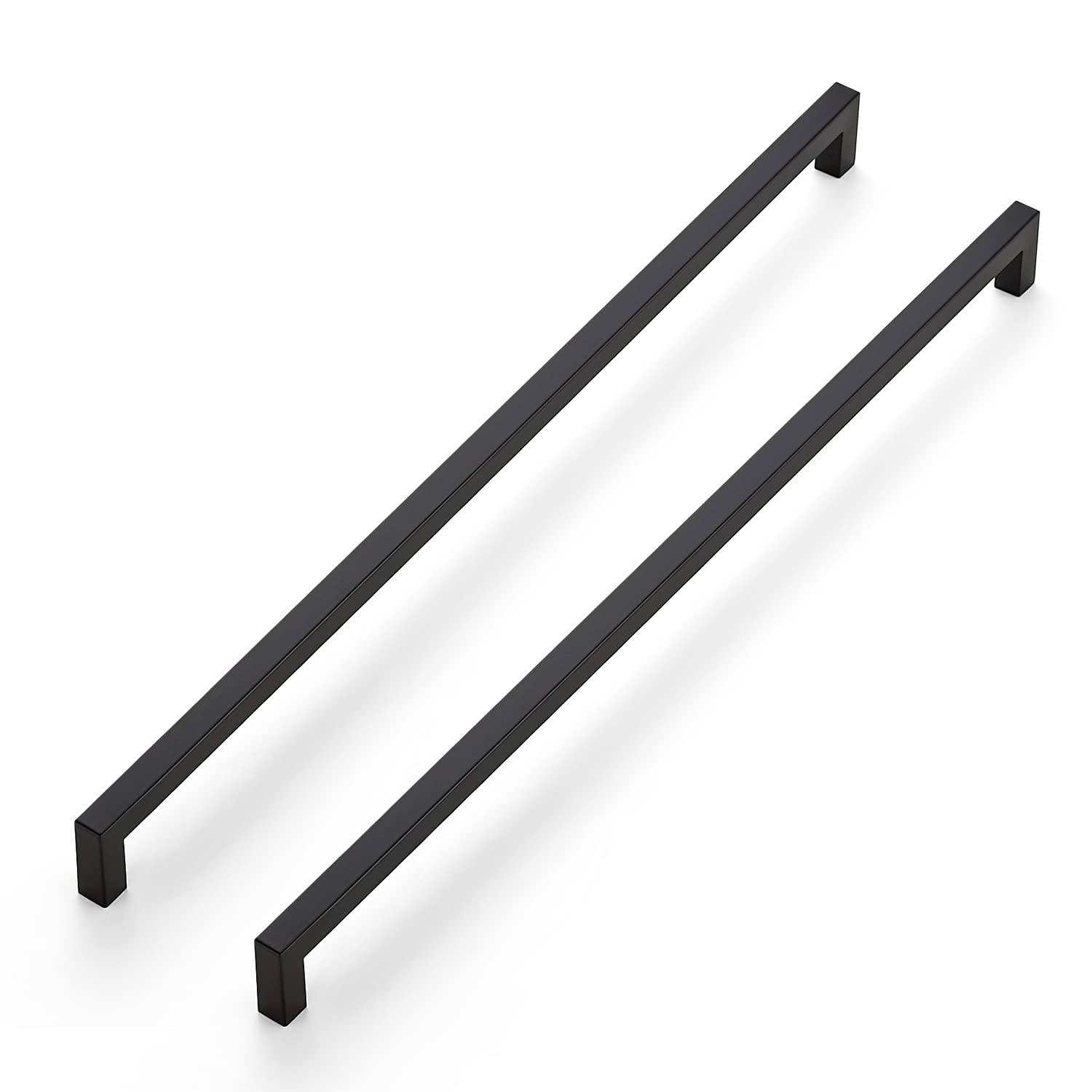 Ravinte matte black 10-pack 18-inch square cabinet handles for a coordinated kitchen look.
