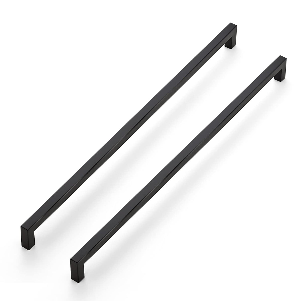 Ravinte matte black 10-pack 18-inch square cabinet handles for a coordinated kitchen look.