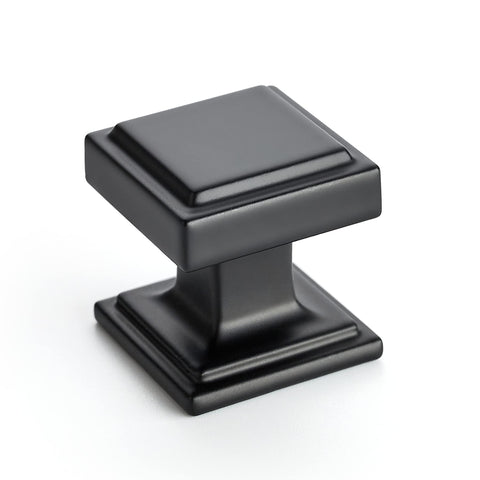 Ravinte 10-pack matte black square knob close-up shows durable zinc construction