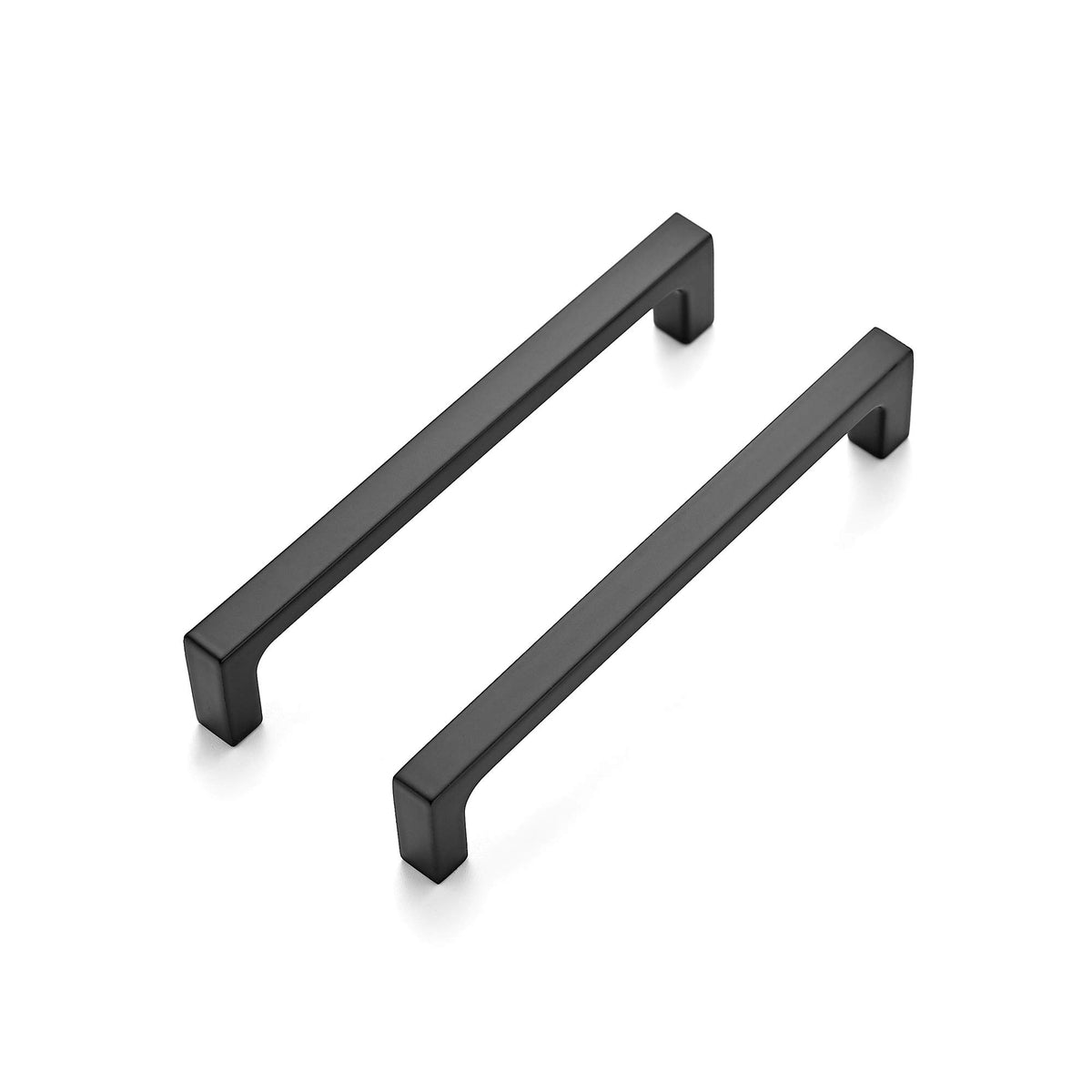 Ravinte 10-pack solid 5-inch square cabinet handles in matte black for a modern kitchen upgrade.