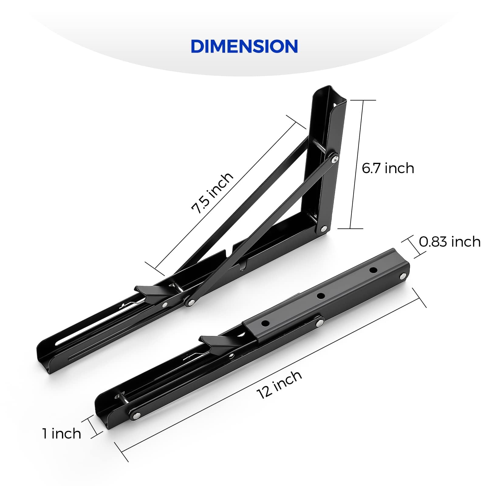 Ravinte 12in folding bracket wall-mounted, ideal space saver for desks and benches.