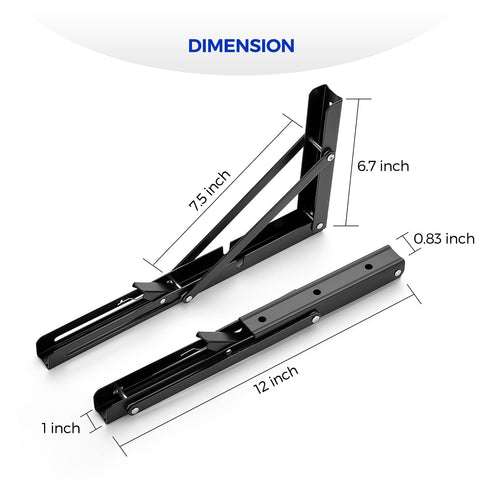 Ravinte 12in folding bracket wall-mounted, ideal space saver for desks and benches.
