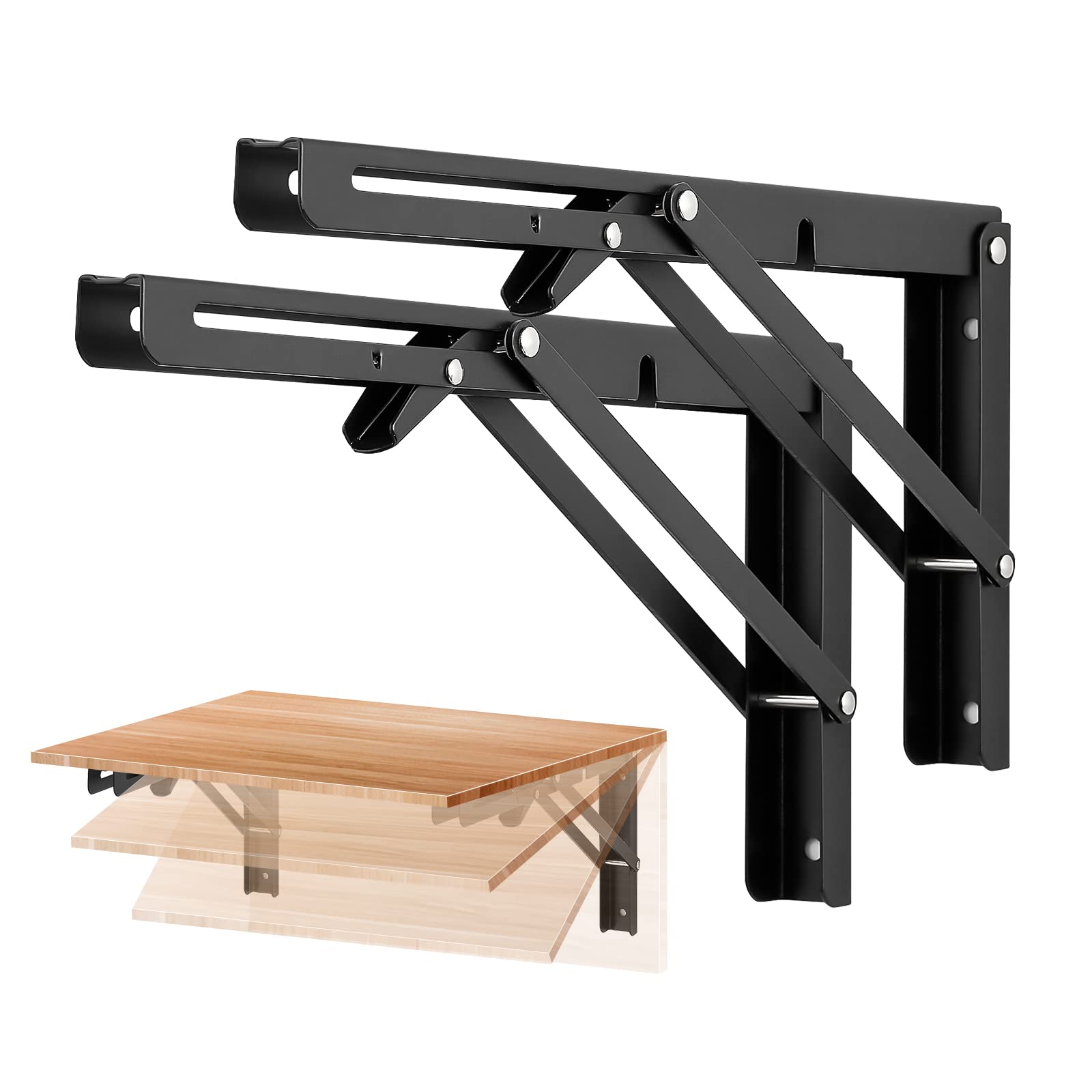 Ravinte 12-inch folding bracket in assembly shows stable weight distribution