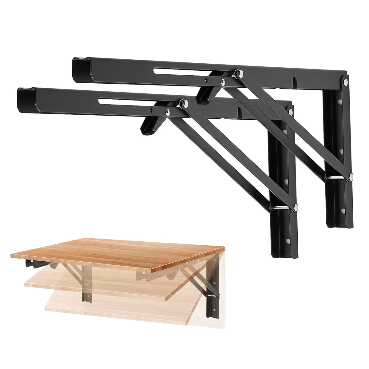 Ravinte 18-inch folding bracket matte black side view showing sturdy triangle support
