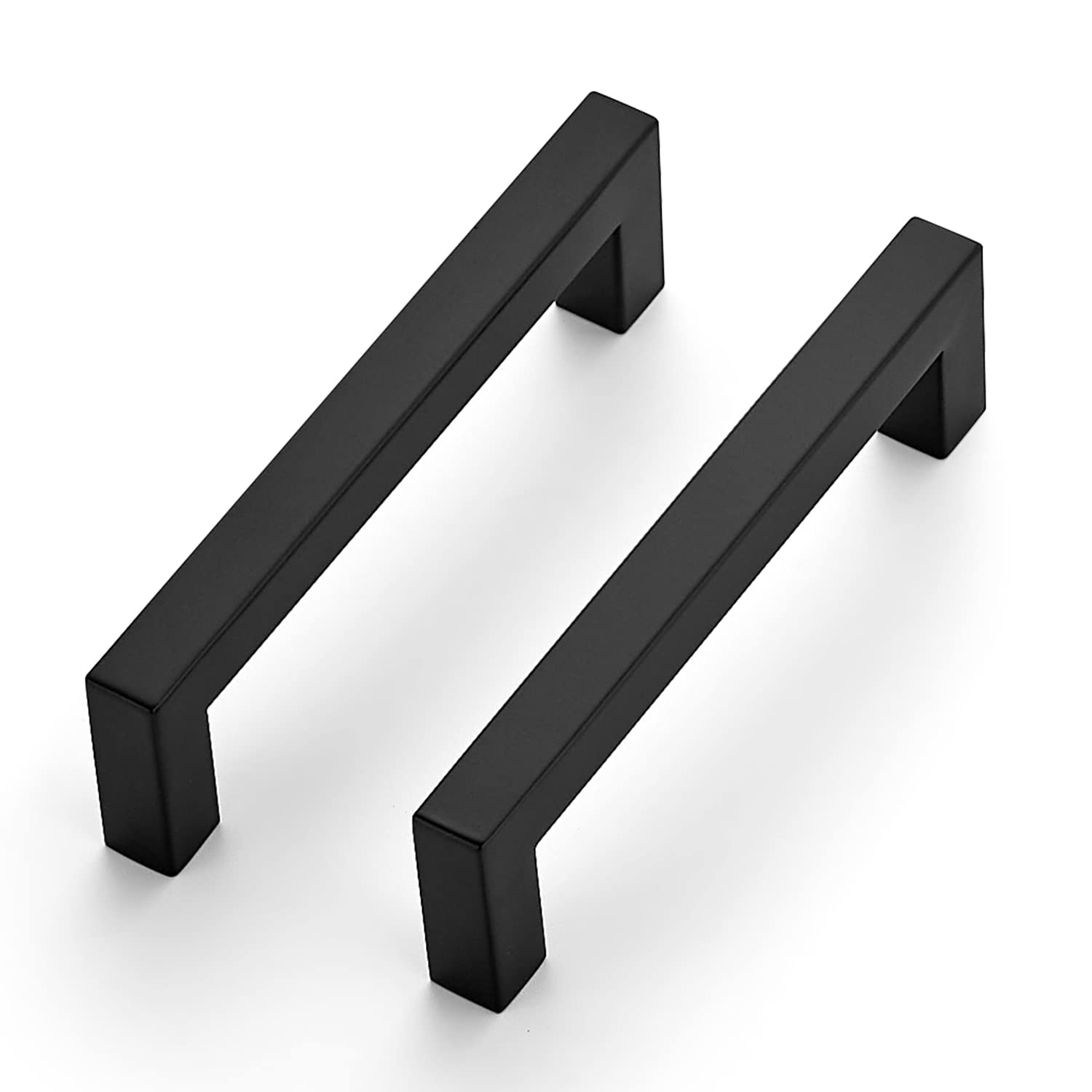 Ravinte 4-1/2-inch square cabinet handle close-up in matte black