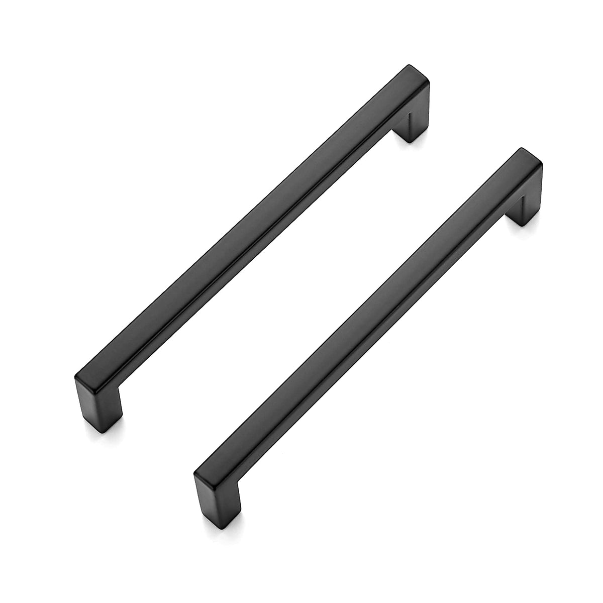 Ravinte 5-inch square pull front view in matte black for cabinets