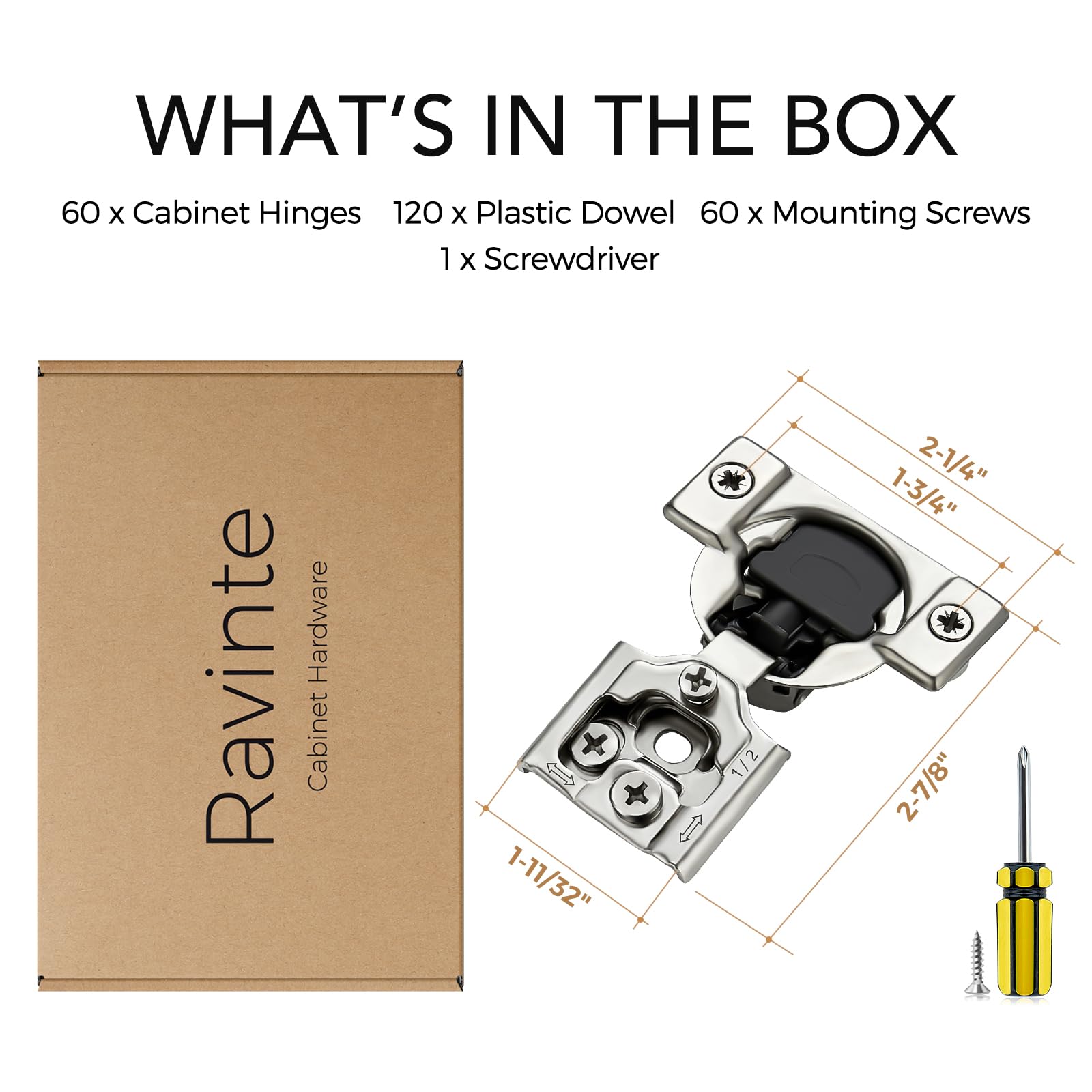 Ravinte 60 pack hinges enables updating multiple cabinets efficiently.