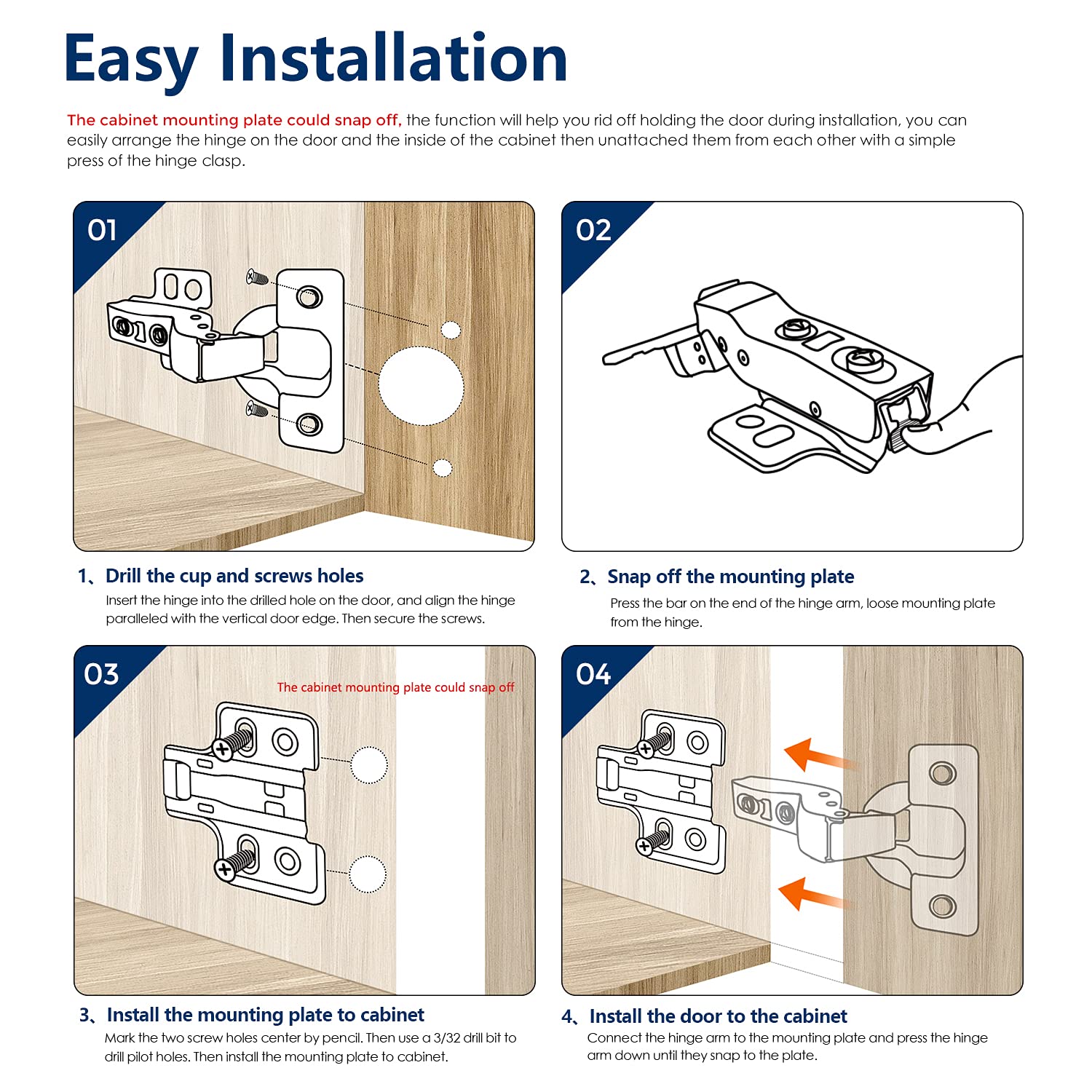 Ravinte adjustable hinge screws allow precise up down and side to side alignment.