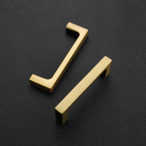 Ravinte brushed brass 3-inch cabinet handle close-up showing zinc construction.