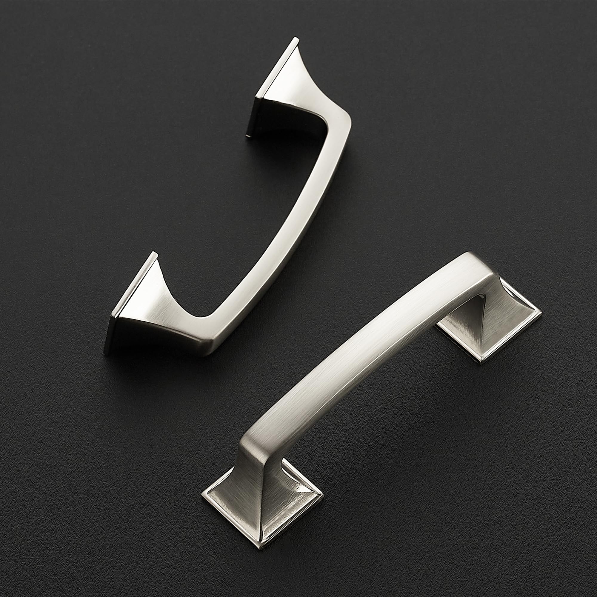 Ravinte brushed nickel arch pull on cabinetry elevating drawer fronts