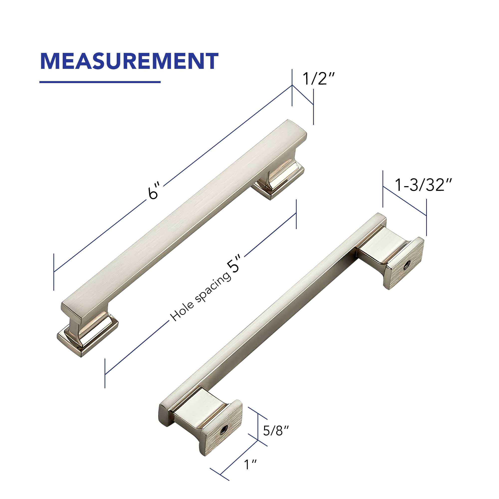 Ravinte brushed nickel pulls with 5-inch center-to-center spacing for easy installation.