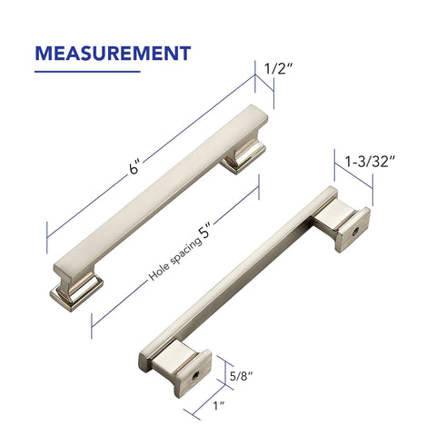 Ravinte brushed nickel pulls with 5-inch center-to-center spacing for easy installation.
