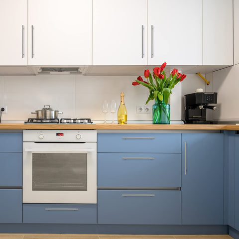 Ravinte brushed nickel finish adds timeless appeal to kitchen cabinetry.