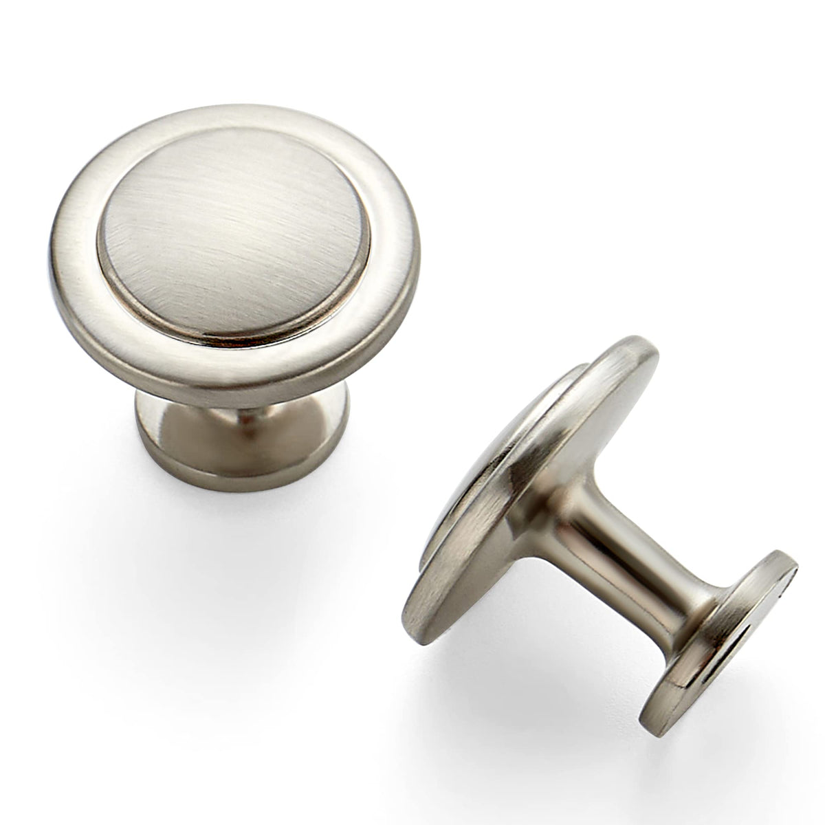 Ravinte brushed nickel round knob on cabinet for timeless kitchen style.