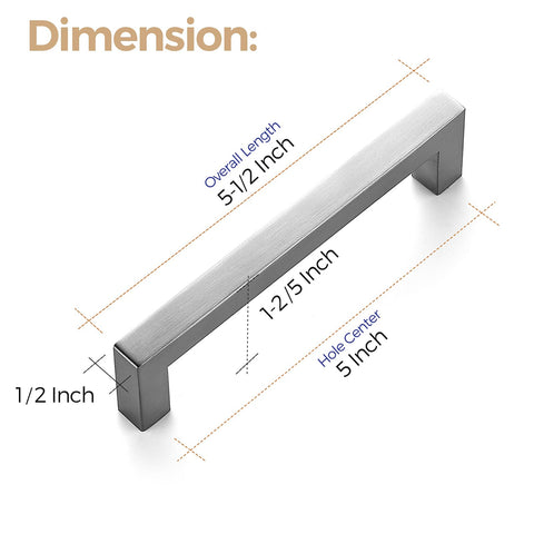 Ravinte brushed nickel square cabinet pull close-up on a drawer for sleek style