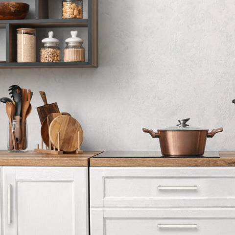 Ravinte brushed nickel square pulls on a full cabinet row