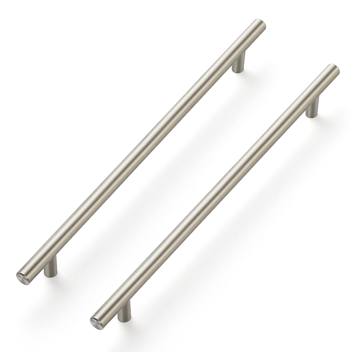 Ravinte cabinet handle with brushed nickel finish showcases twelve-and-a-half-inch length and 10-inch spacing.