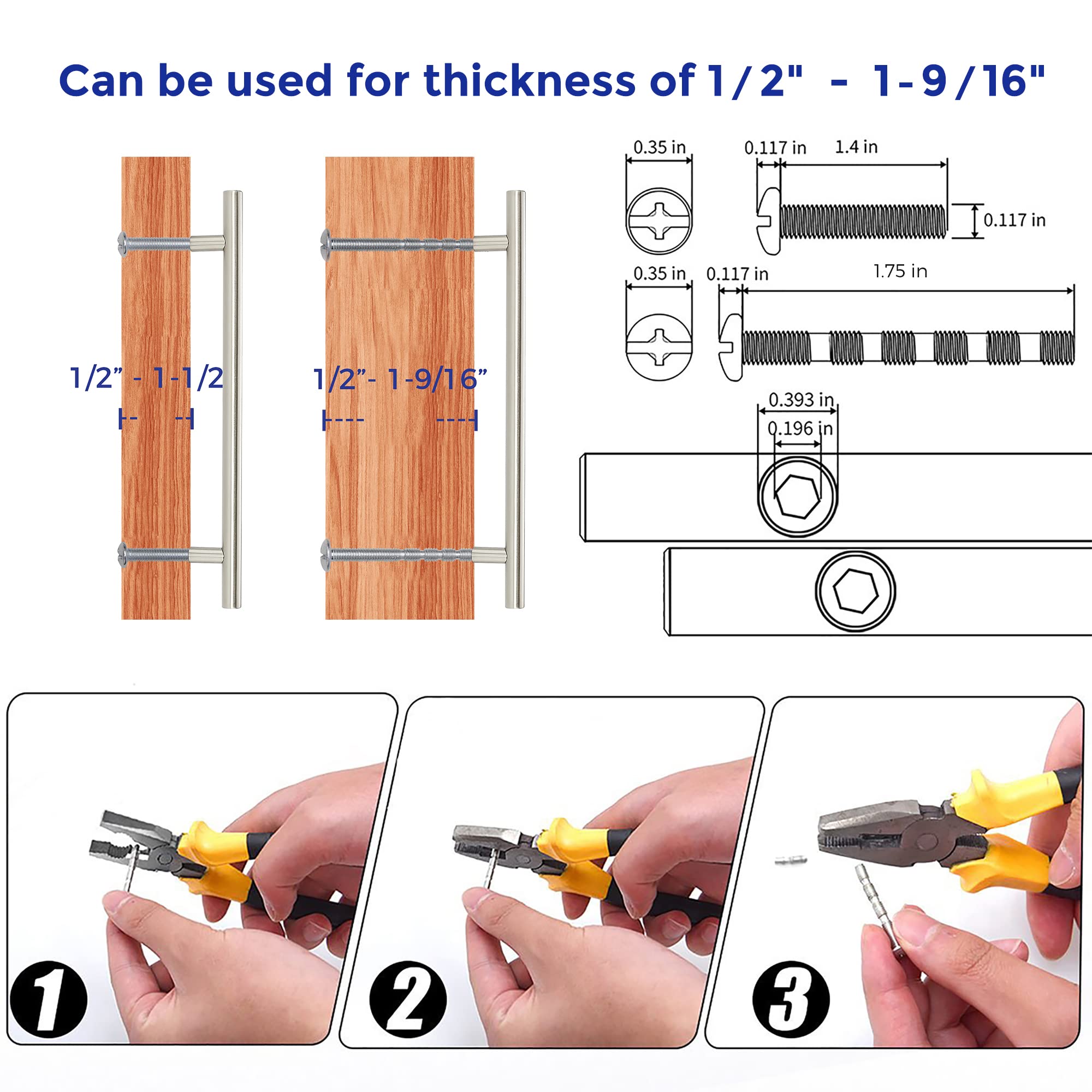 Ravinte cabinet handles mounted on a door showing 7-1/2 inch center-to-center spacing