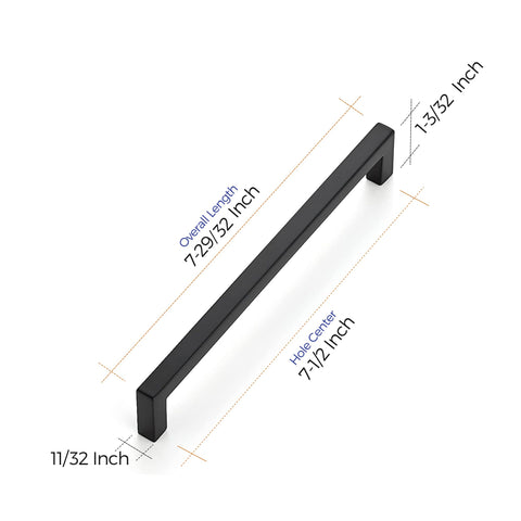 Ravinte flat-black cabinet handle in kitchen setting, fingerprint-resistant finish keeps surfaces clean.