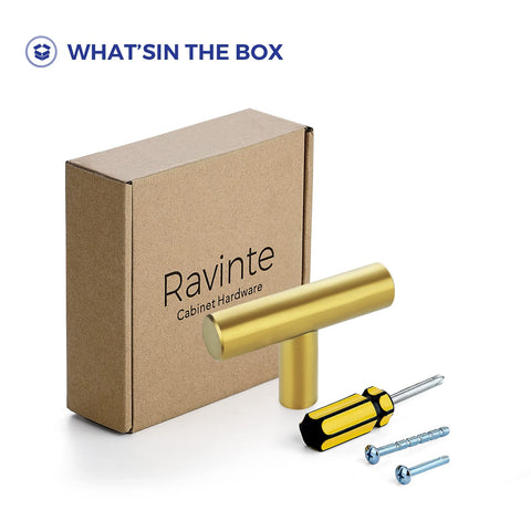Ravinte Gold T Bar Knob on modern cabinetry for living space upgrade.