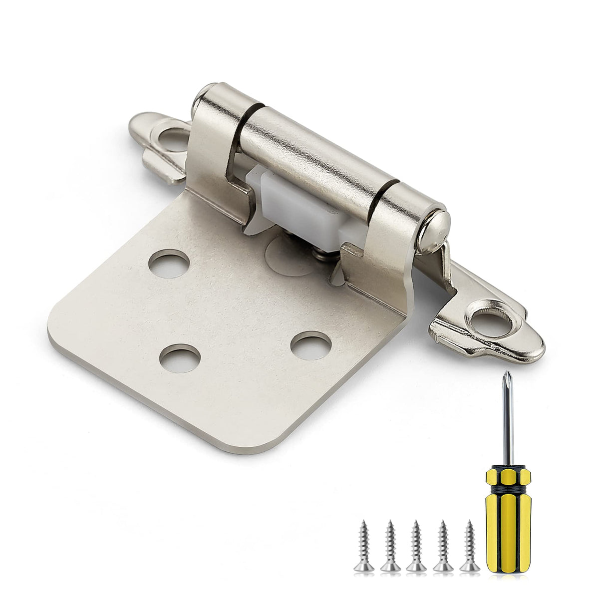 Ravinte half-overlay hinge in satin nickel for smooth closing