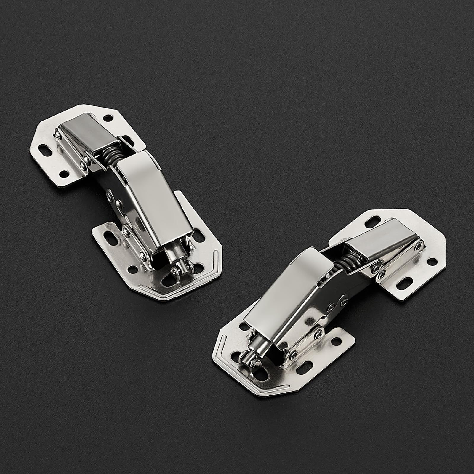 Ravinte hidden hinges mounted on a surface provide a seamless cabinet look.
