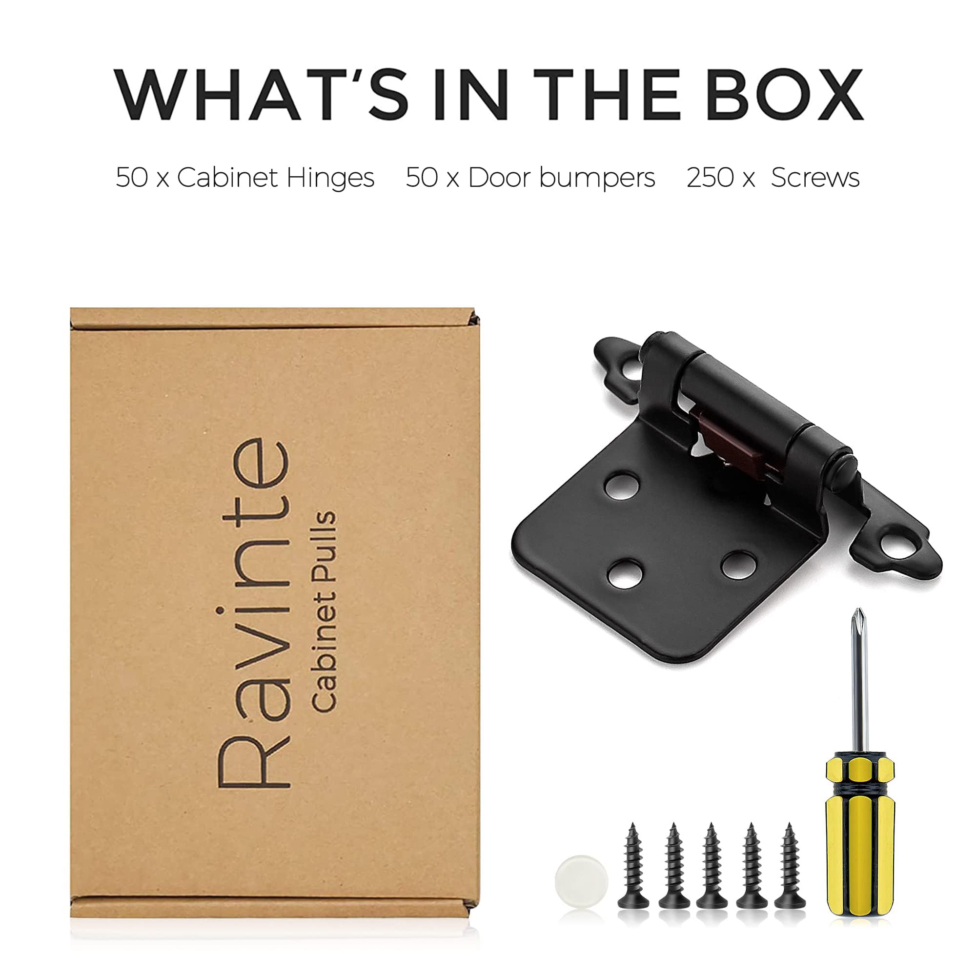 Ravinte hinge with screwdriver included speeds up quick installation.