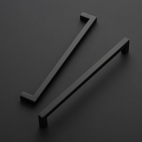 Close-up of Ravinte matte black cabinet pull finish on a cabinet
