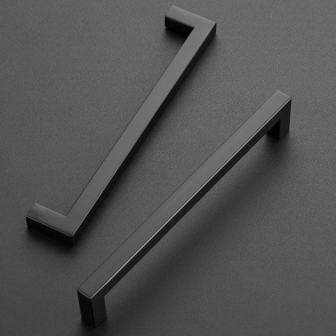 Ravinte matte black square bar handle side profile showing durable steel construction for everyday use.