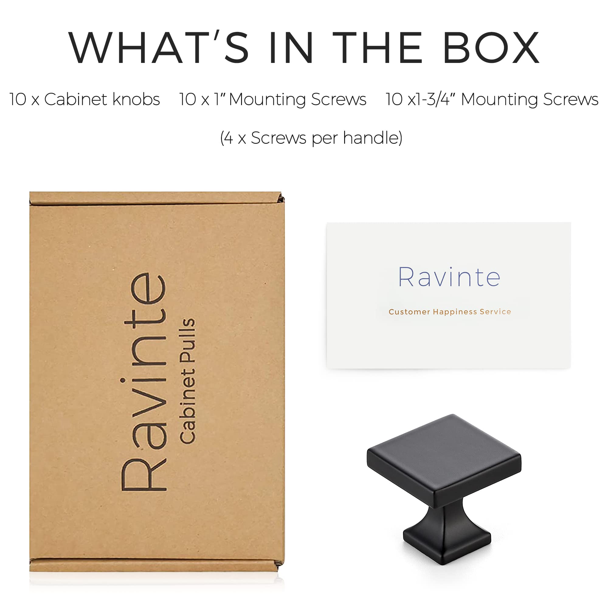 Ravinte matte black square knob on a door front in a traditional kitchen