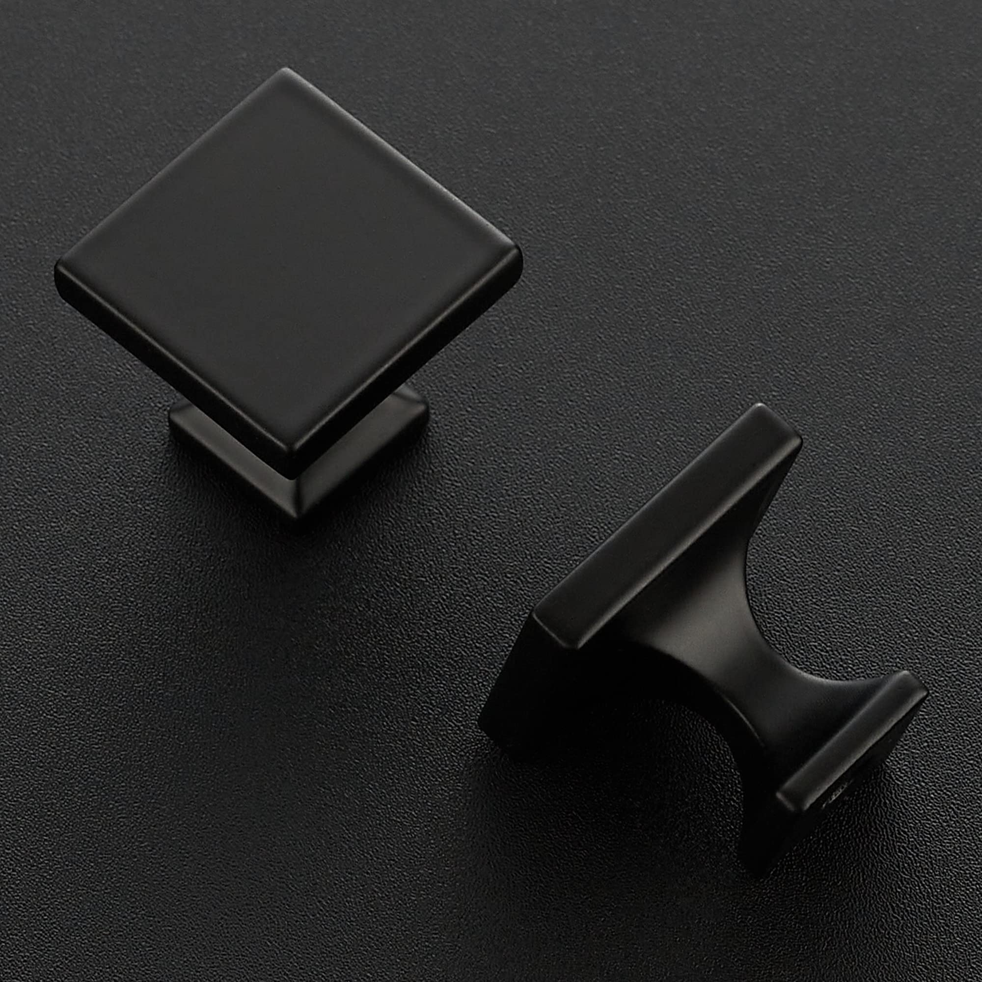 Ravinte matte black square knob on a drawer front for cabinet refresh