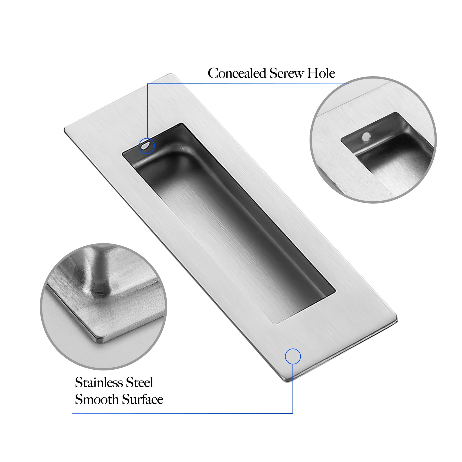 Ravinte pocket door handle installed on door, demonstrating flush, easy-access pull.
