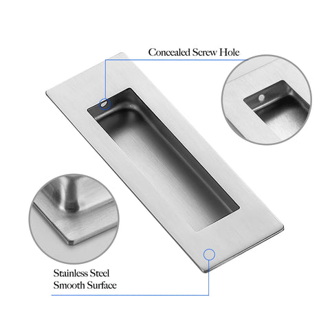 Ravinte pocket door handle installed on door, demonstrating flush, easy-access pull.