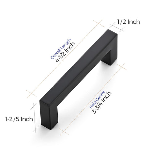 Ravinte matte black cabinet pull 3-3/4 center-to-center installation detail