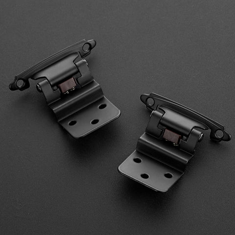 Ravinte matte black hinge demonstrating quiet self-closing action for kitchen and bath.