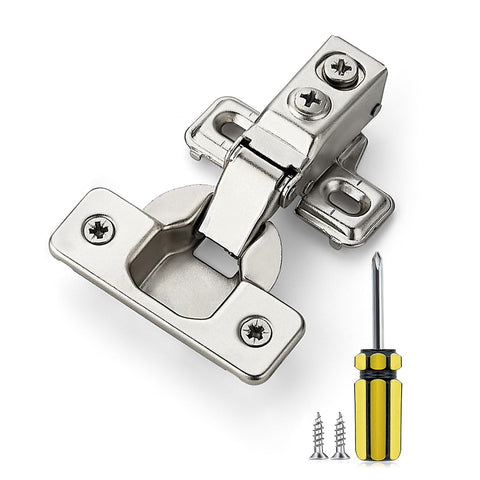 Ravinte short-arm hinges with brushed nickel finish for reliable half-inch overlay cabinet doors.