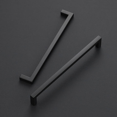 Ravinte 10-pack flat-black drawer pulls, side view, complements modern kitchen aesthetics.