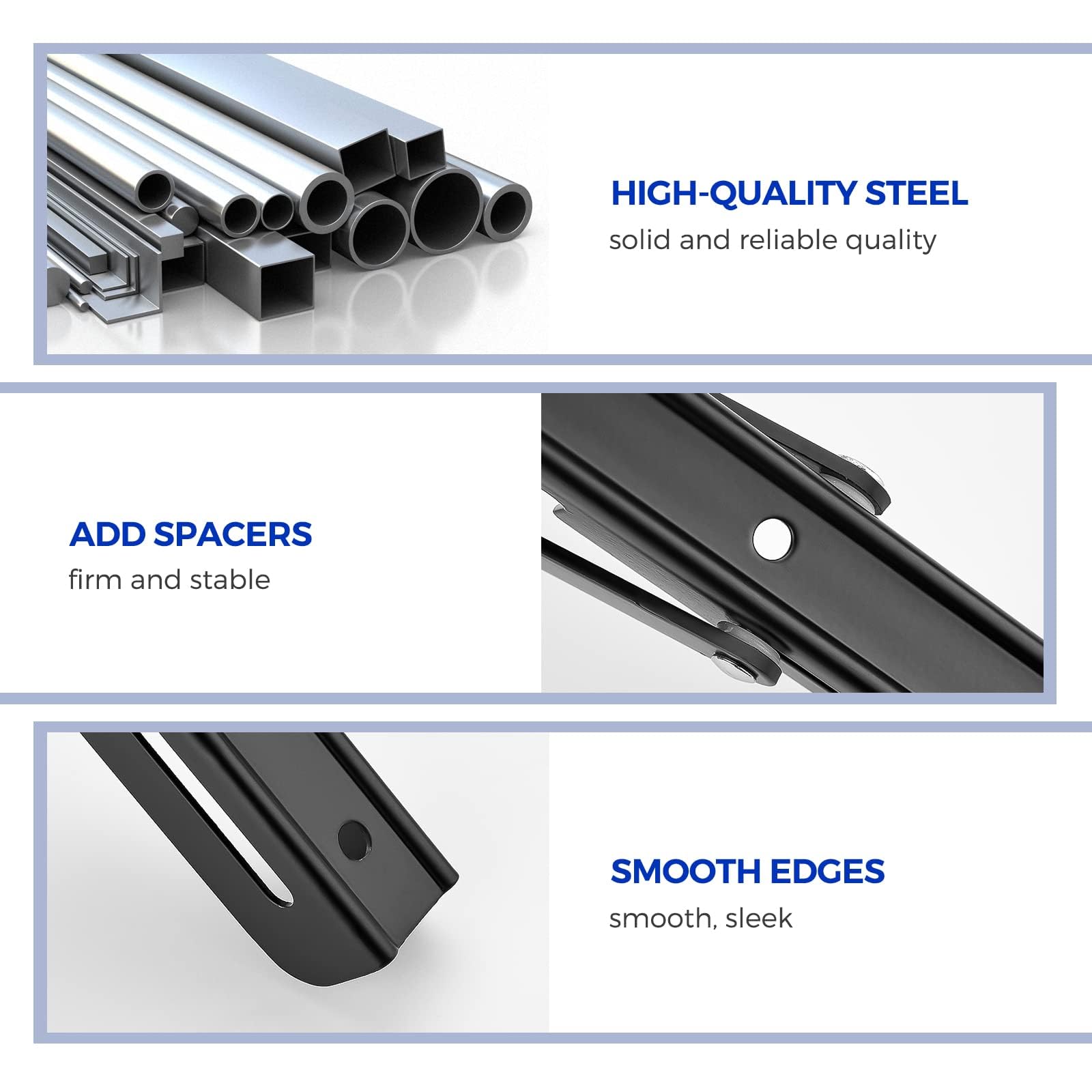 Ravinte stainless steel triangle design distributes weight for load-bearing shelves.
