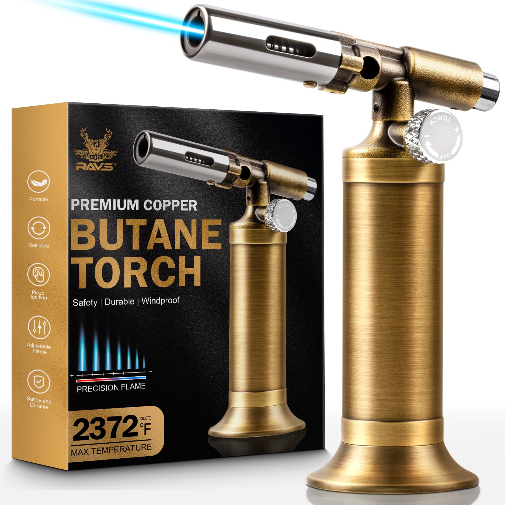 RAVS copper torch for creme brulee with precise caramelizing flame