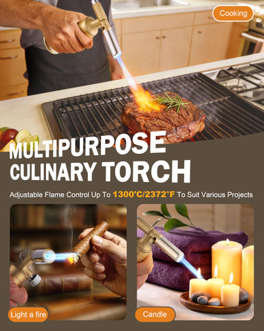 RAVS creme brulee torch ideal for caramelized toppings.