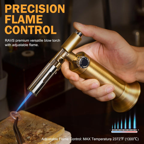 RAVS copper torch with refillable base for stable hands-free use