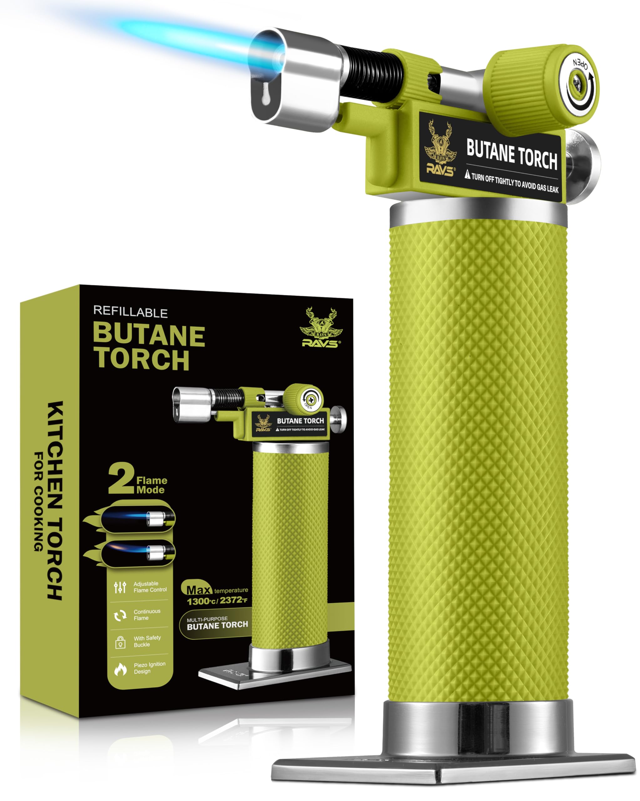 RAVS dual-flame mode torch enables quick, precise heating in cooking and crafts.